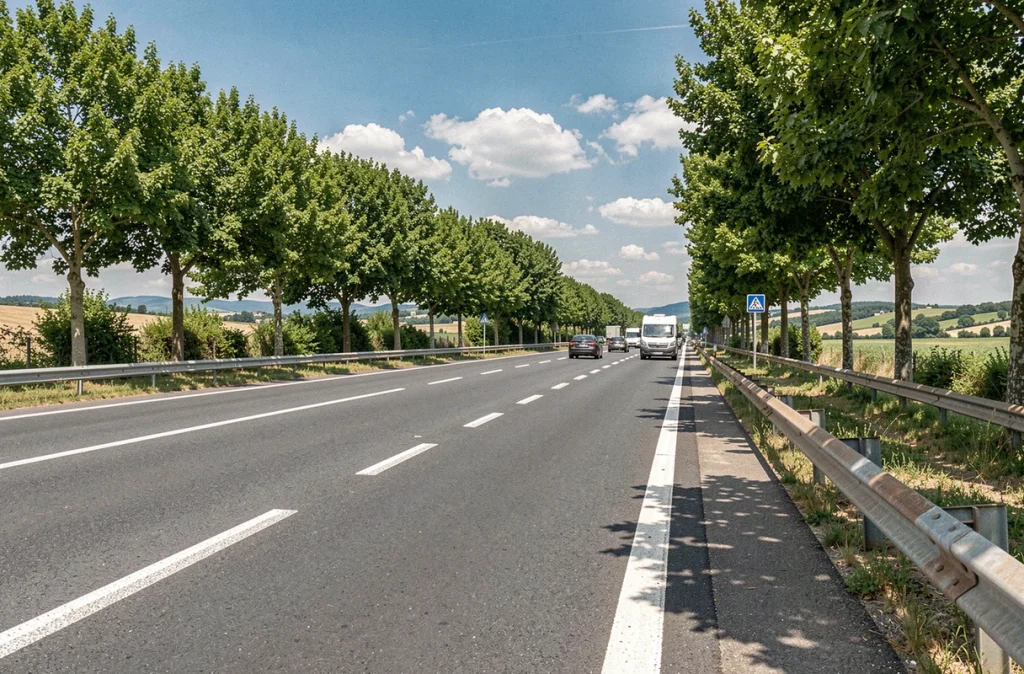 Autoroute gratuite en France traversant la campagne avec des voitures en circulation sous un ciel bleu